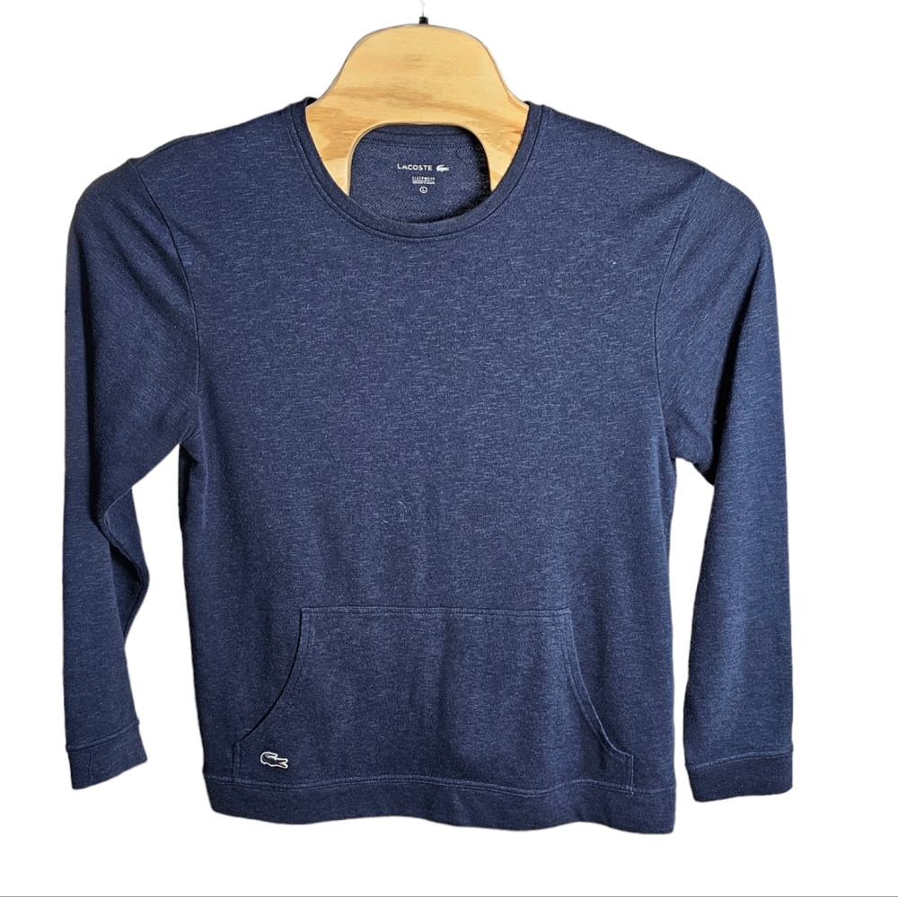 Lacoste Mens Sleepwear Lounge Top Navy Blue Heather Kangaroo Pocket Logo‎ Large